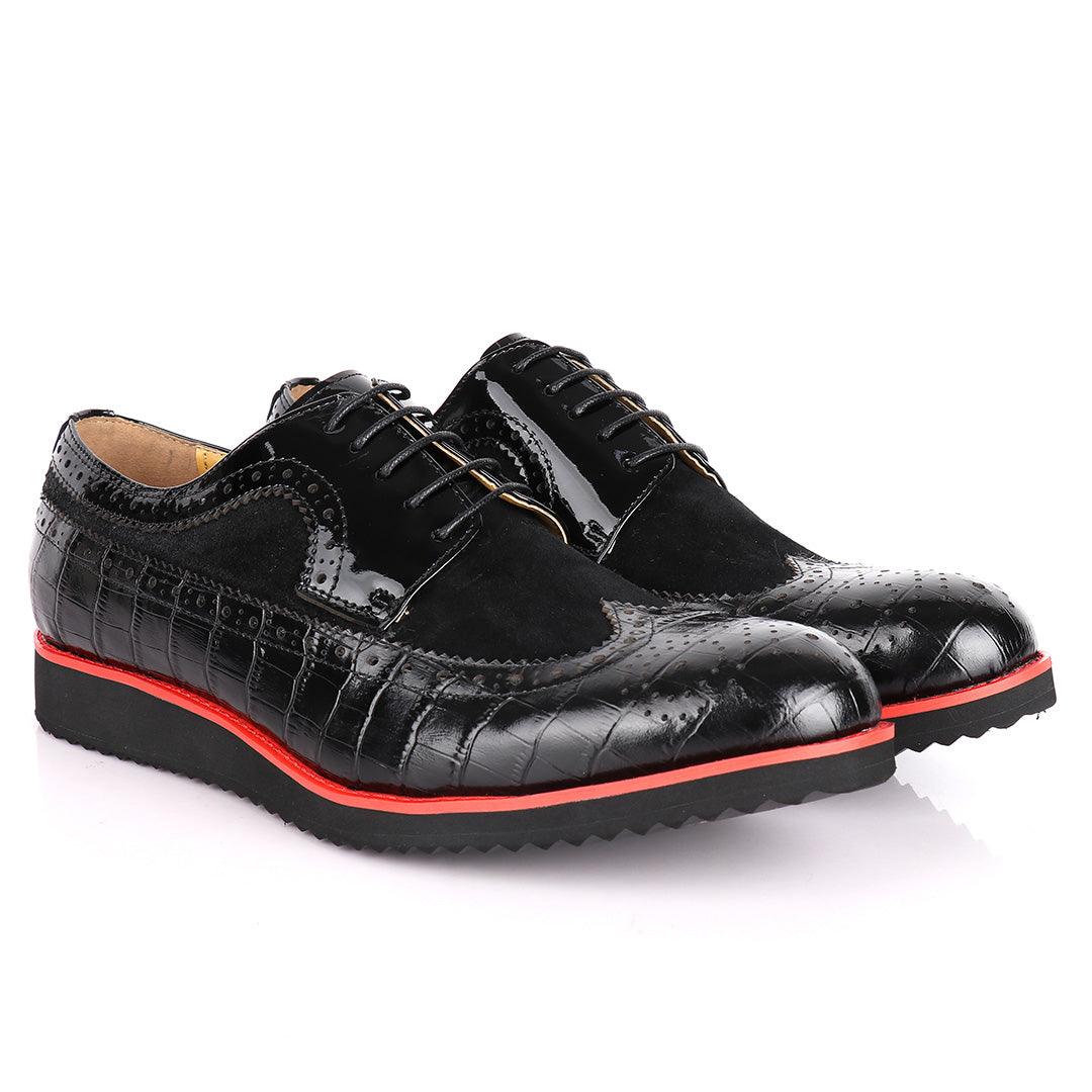 John Mendson Two-Toned Croc Leather Brogues- Black - Obeezi.com
