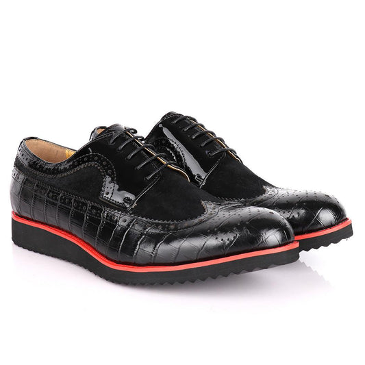 John Mendson Two-Toned Croc Leather Brogues- Black - Obeezi.com