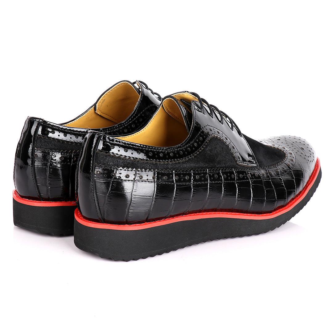 John Mendson Two-Toned Croc Leather Brogues- Black - Obeezi.com