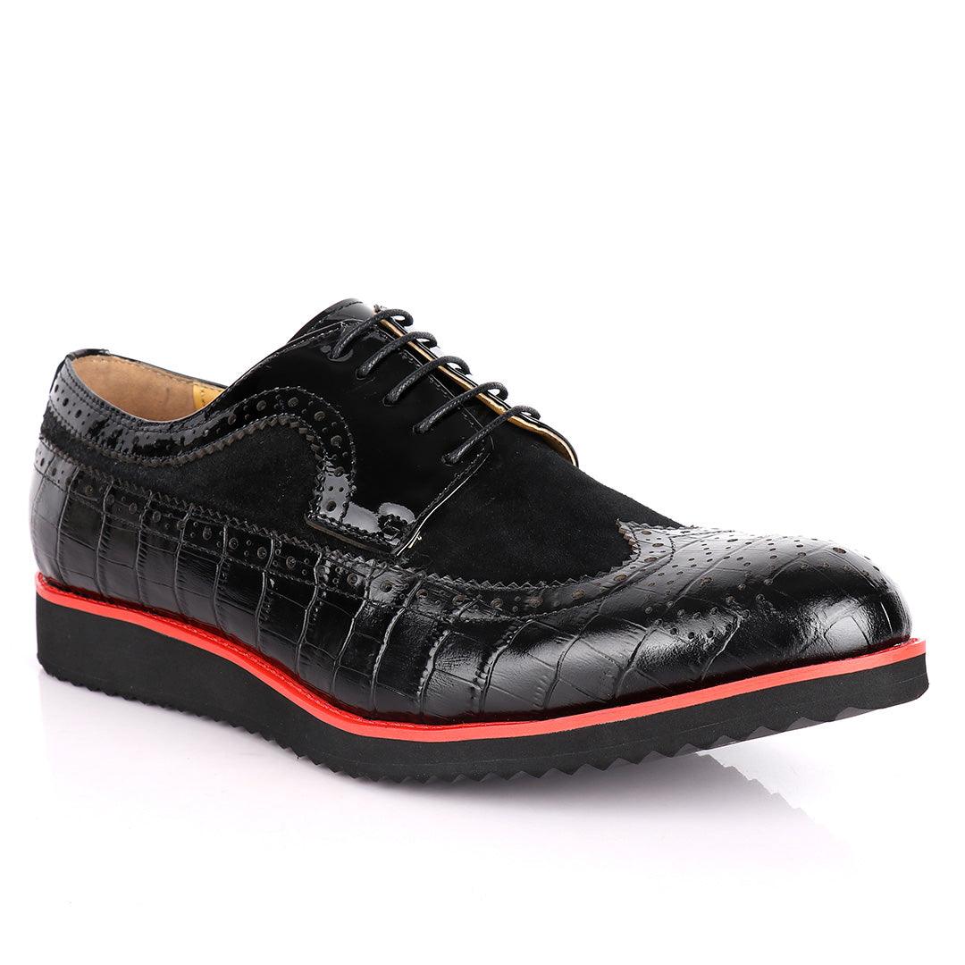 John Mendson Two-Toned Croc Leather Brogues- Black - Obeezi.com