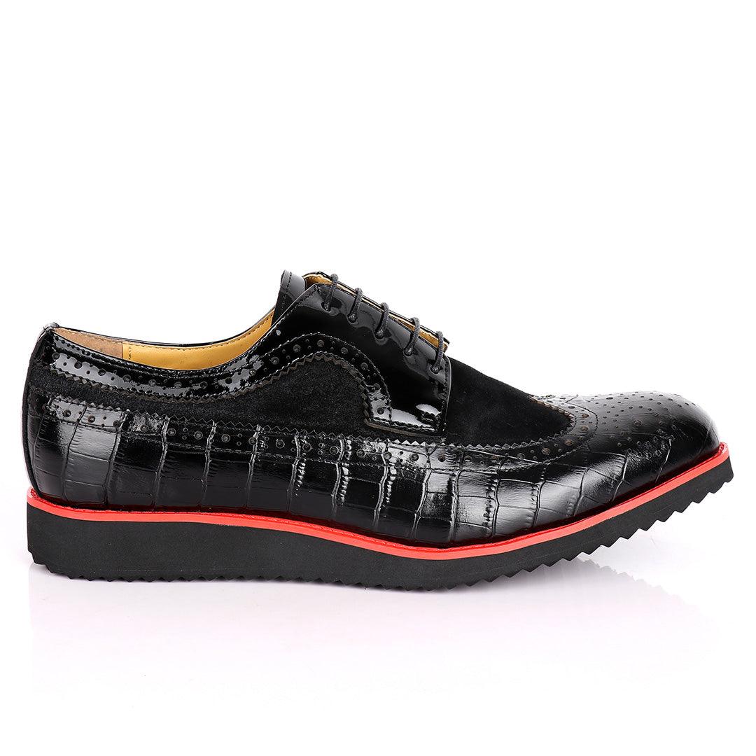 John Mendson Two-Toned Croc Leather Brogues- Black - Obeezi.com