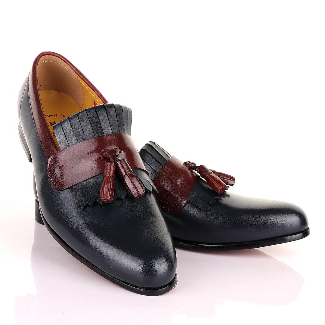 John Mendson Welted Crafted Blue and Brown tassel Loafers Shoe - Obeezi