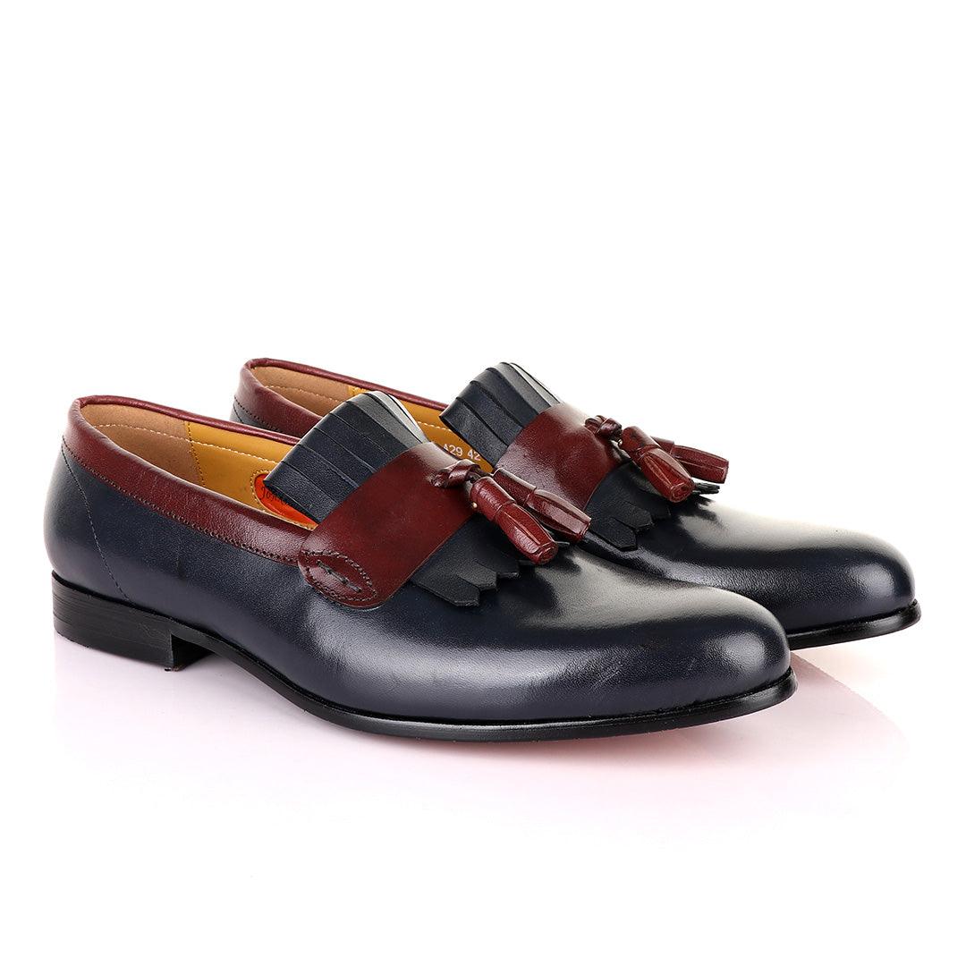 John Mendson Welted Crafted Blue and Brown tassel Loafers Shoe - Obeezi