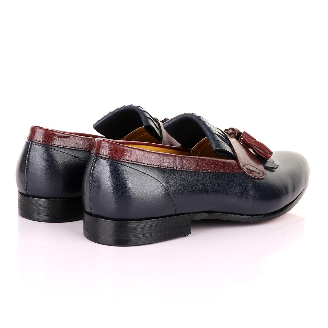 John Mendson Welted Crafted Blue and Brown tassel Loafers Shoe - Obeezi