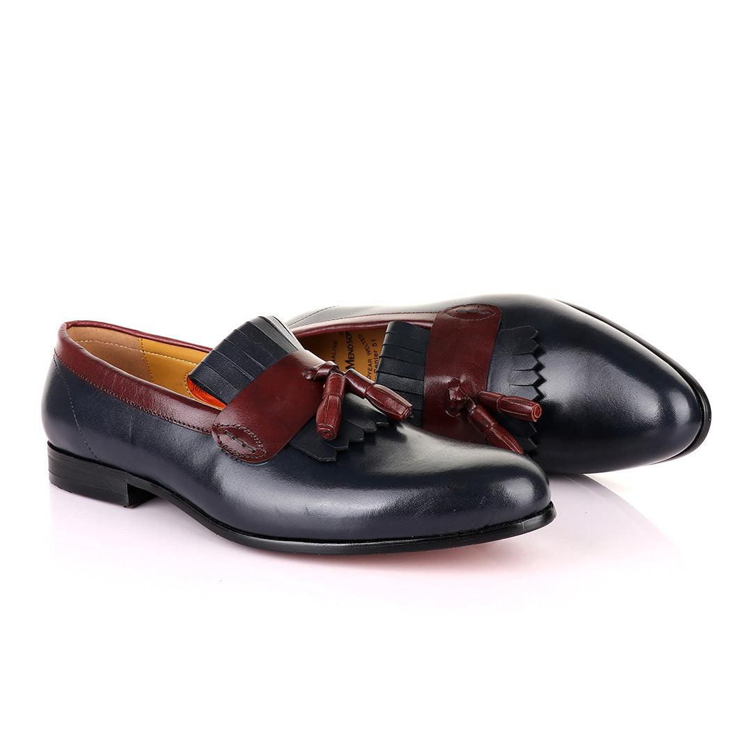 John Mendson Welted Crafted Blue and Brown tassel Loafers Shoe - Obeezi