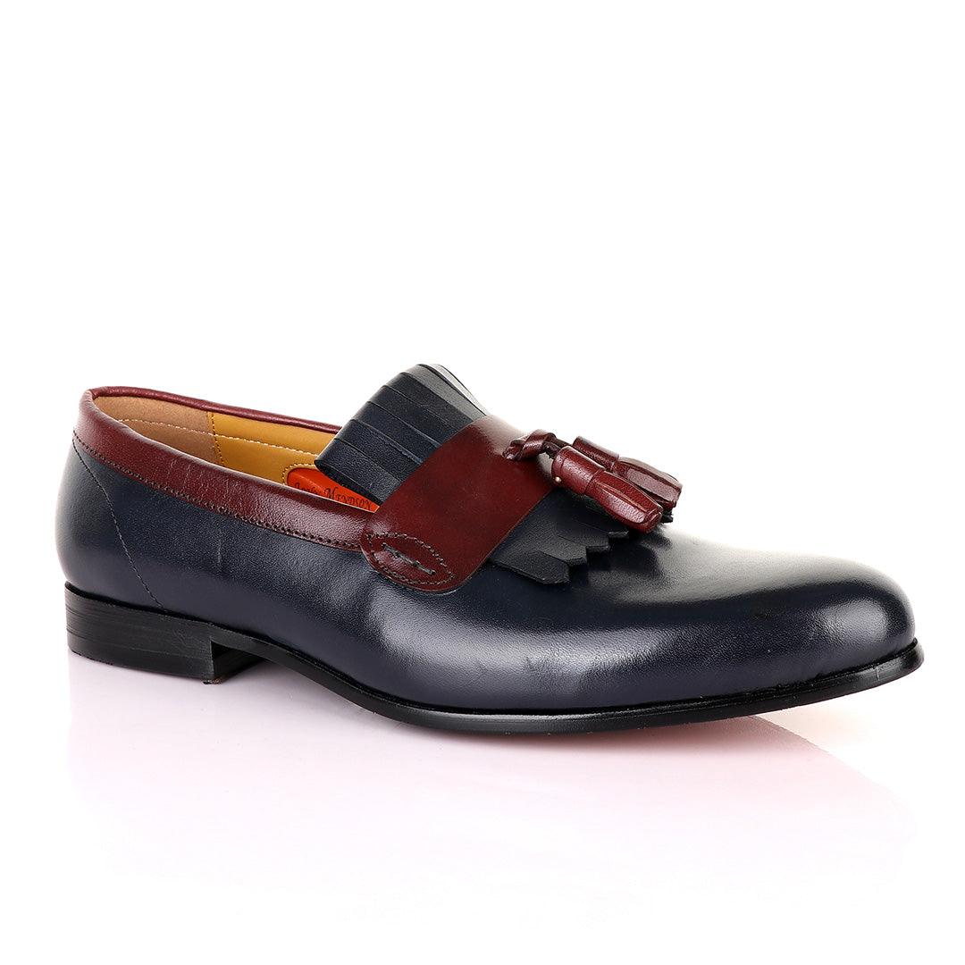 John Mendson Welted Crafted Blue and Brown tassel Loafers Shoe - Obeezi