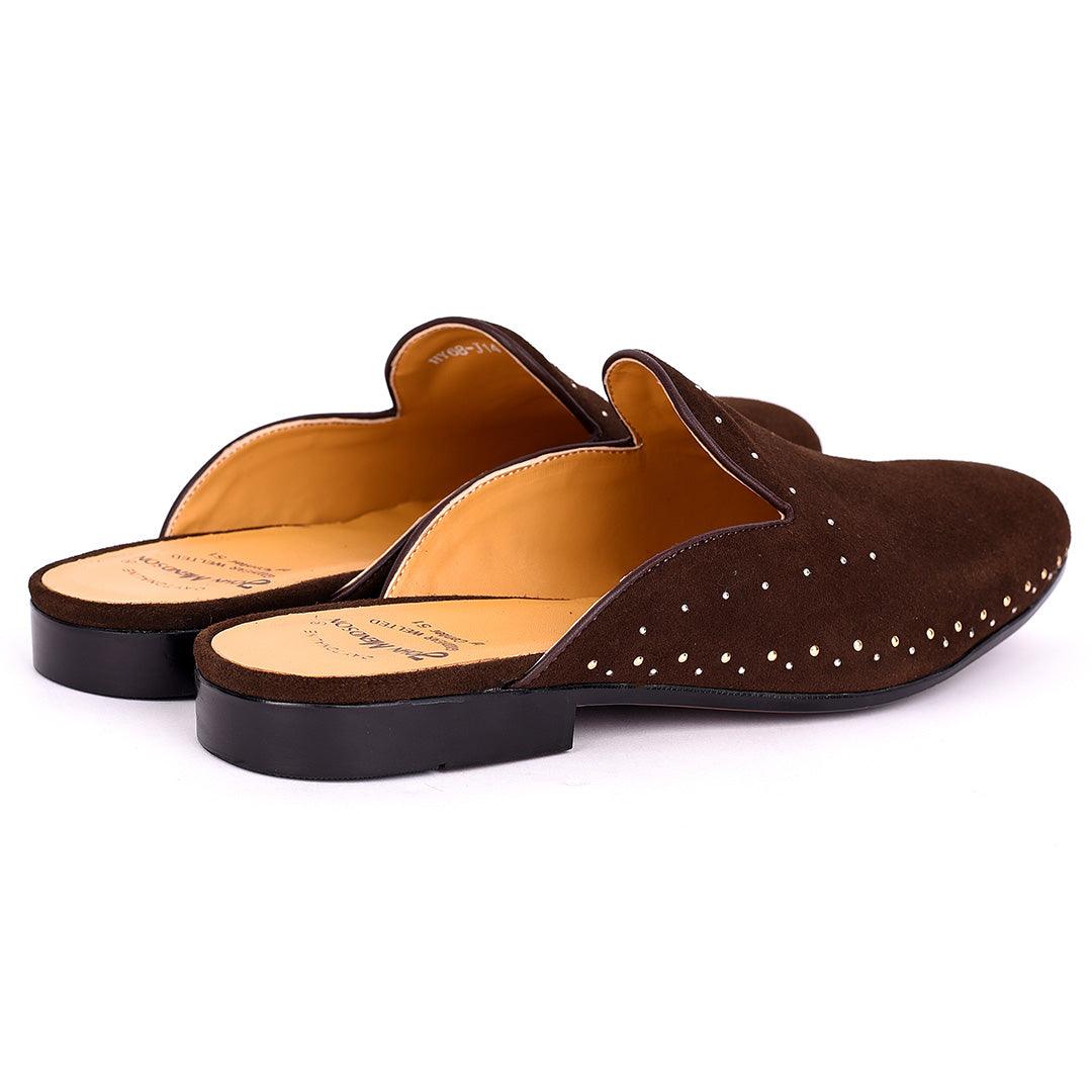 John Mendson Welted Stoned Men's Suede Leather Half Shoe- Coffee - Obeezi.com