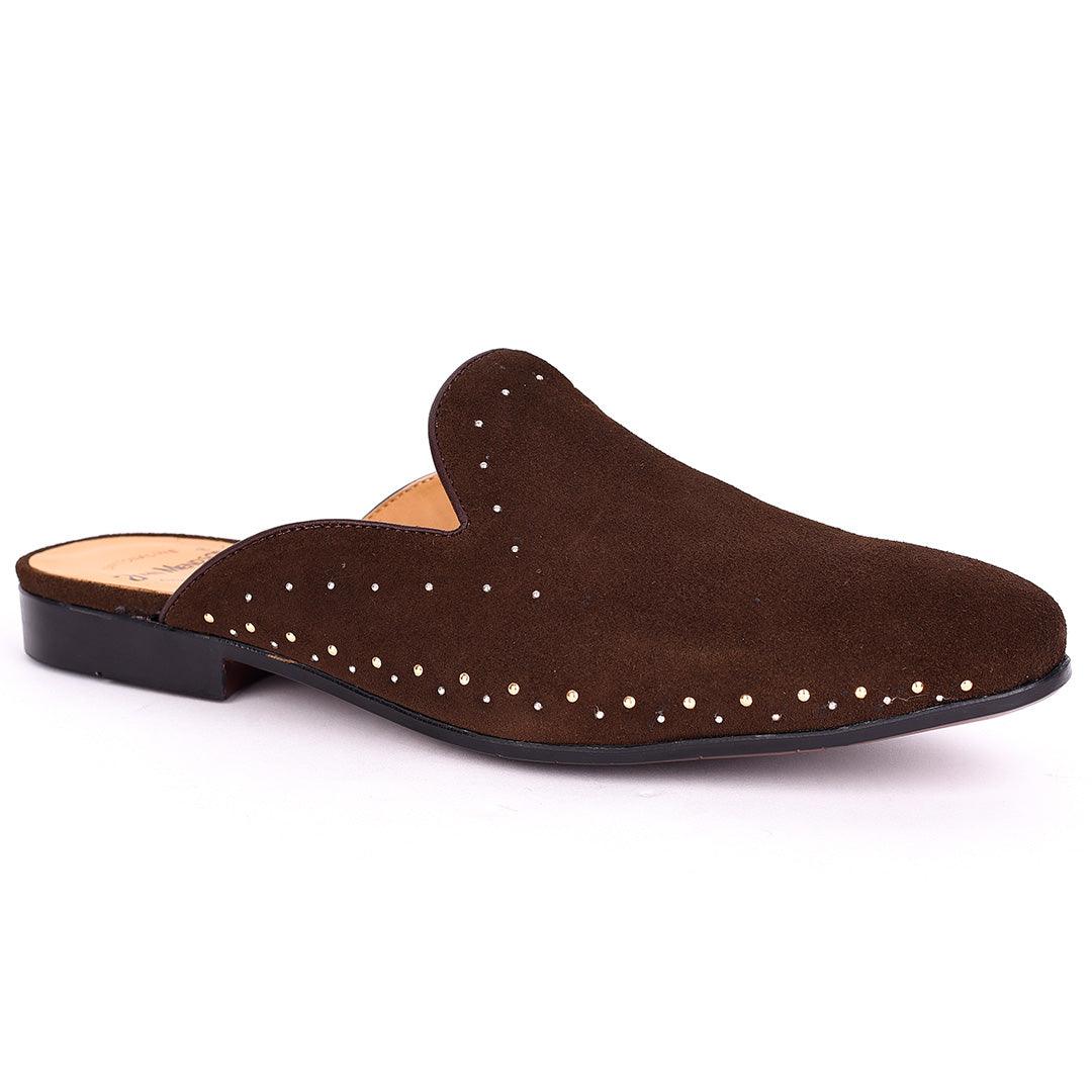 John Mendson Welted Stoned Men's Suede Leather Half Shoe- Coffee - Obeezi.com