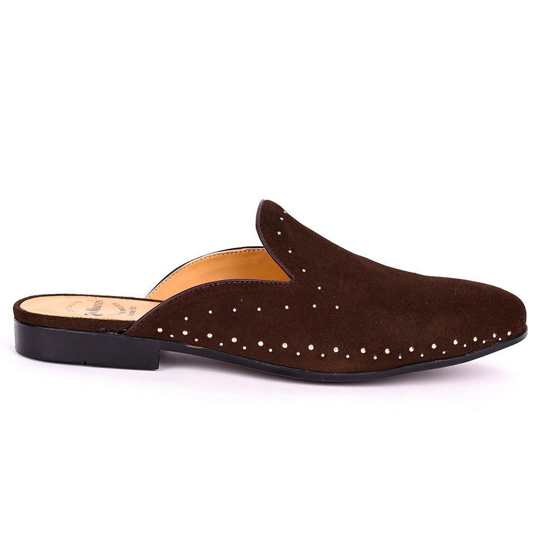 John Mendson Welted Stoned Men's Suede Leather Half Shoe- Coffee - Obeezi.com