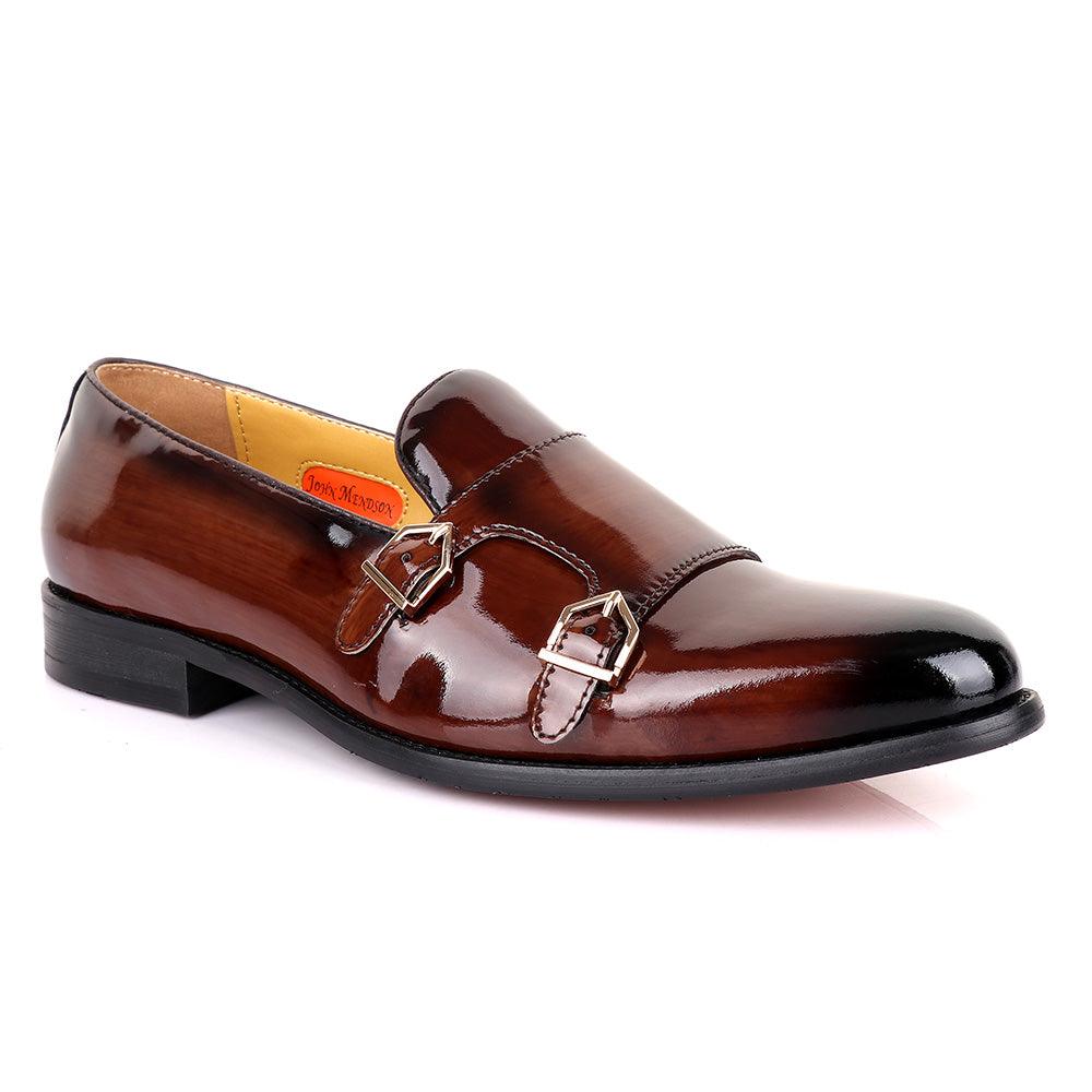 John Mendson Wetlips Double Monk Strap Leather Shoe-Coffee - Obeezi