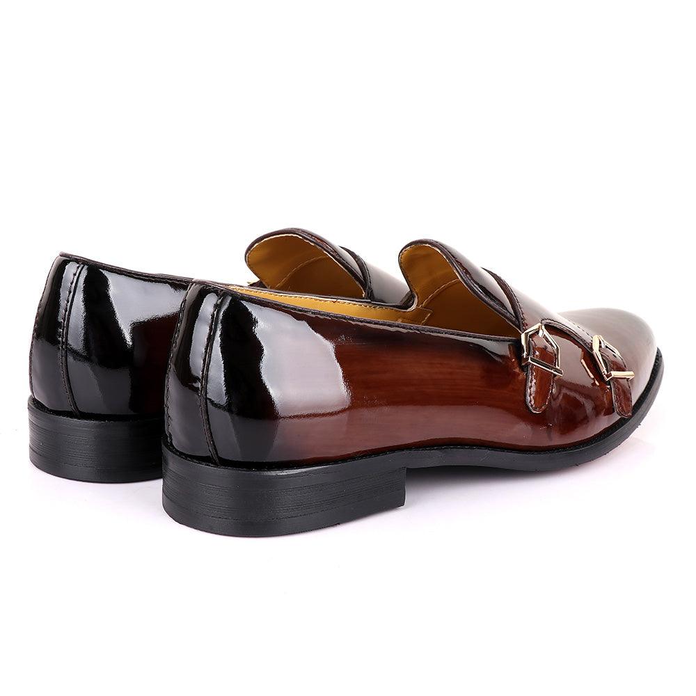 John Mendson Wetlips Double Monk Strap Leather Shoe-Coffee - Obeezi