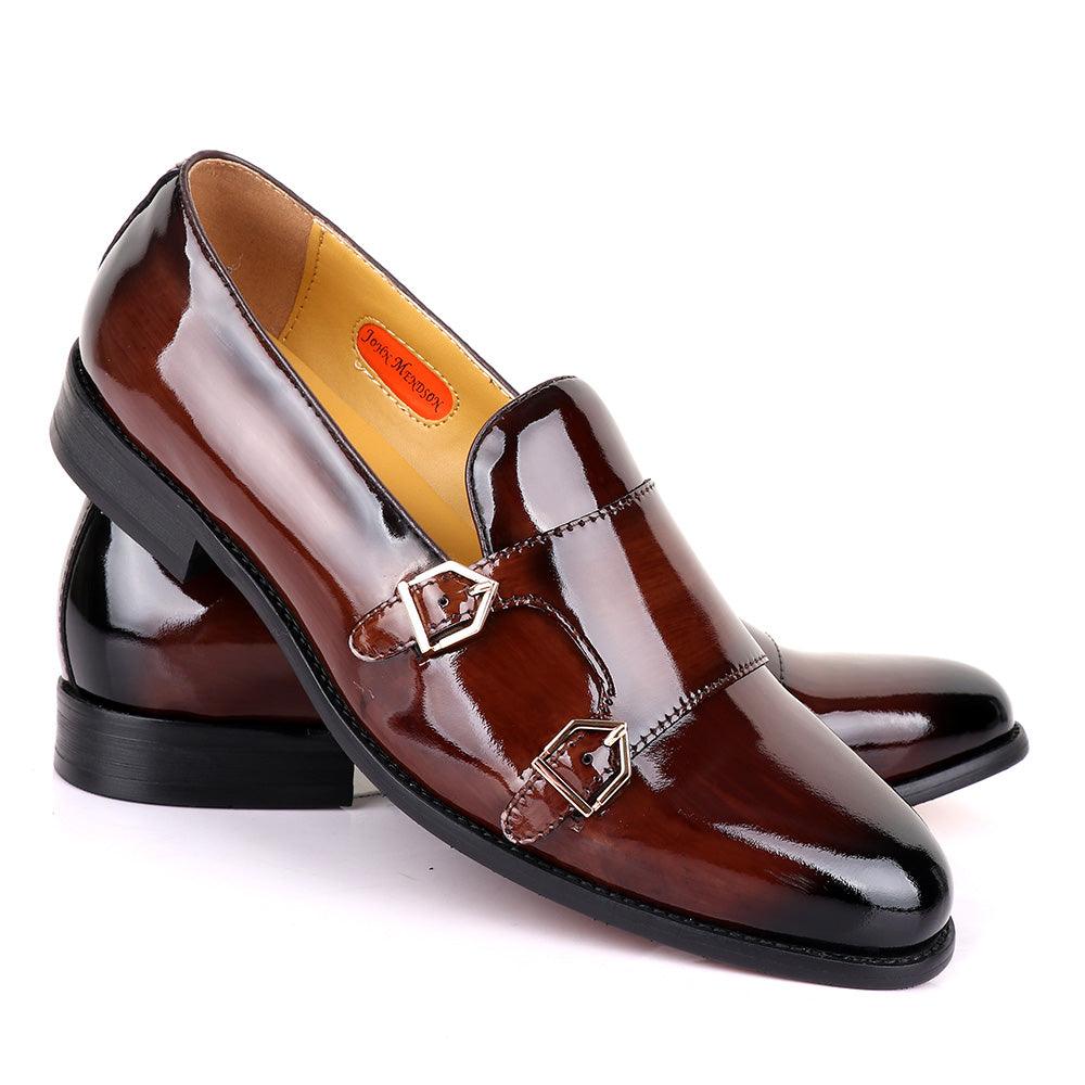 John Mendson Wetlips Double Monk Strap Leather Shoe-Coffee - Obeezi