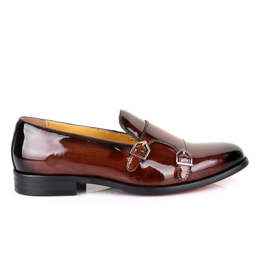 John Mendson Wetlips Double Monk Strap Leather Shoe-Coffee - Obeezi