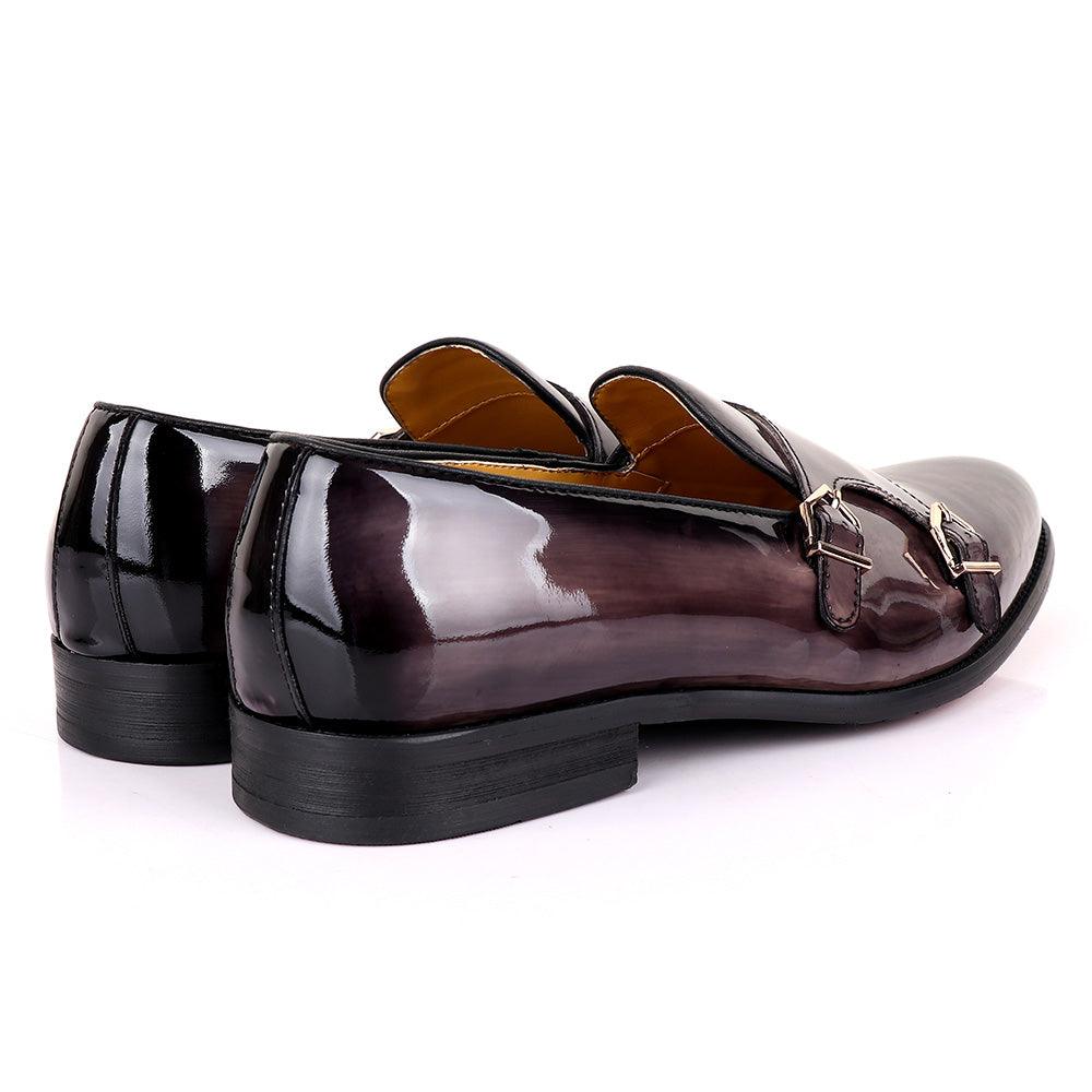 John Mendson Wetlips Double Monk Strap Leather Shoe-Grey - Obeezi