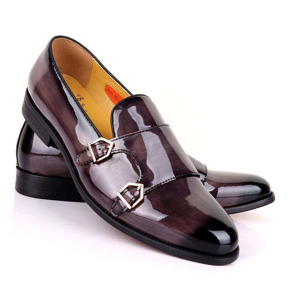 John Mendson Wetlips Double Monk Strap Leather Shoe-Grey - Obeezi