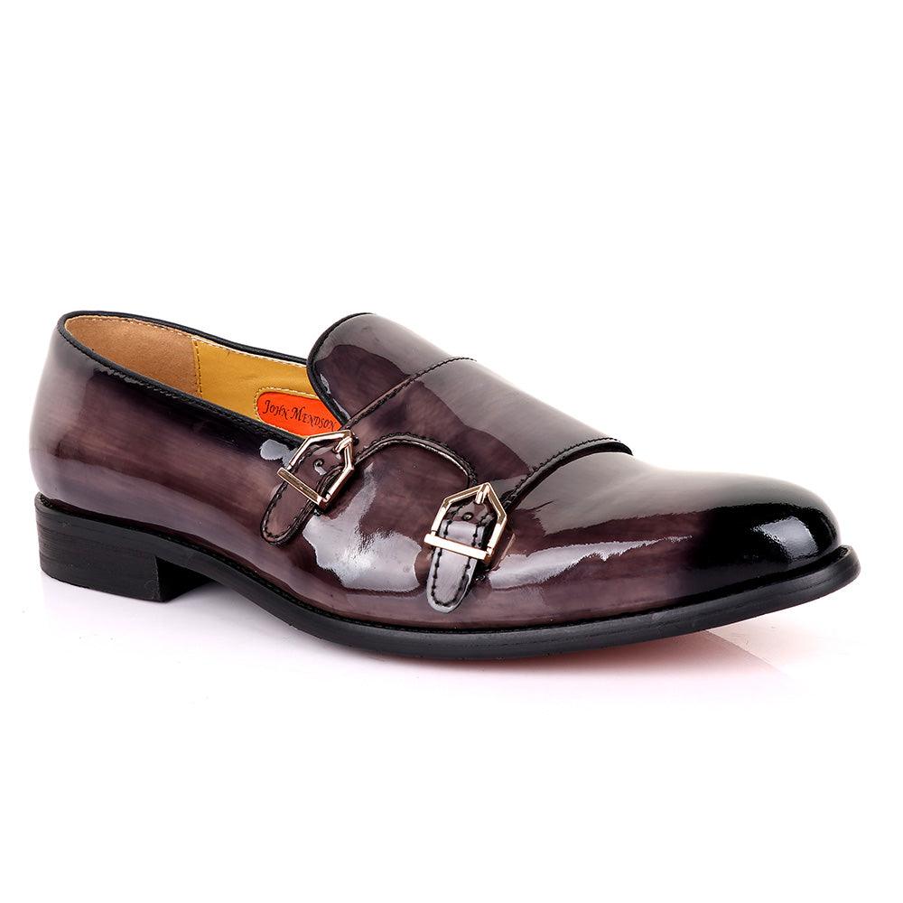 John Mendson Wetlips Double Monk Strap Leather Shoe-Grey - Obeezi