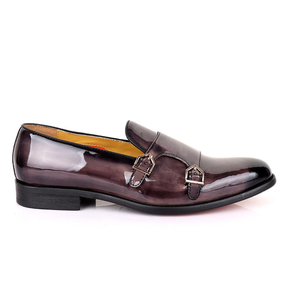 John Mendson Wetlips Double Monk Strap Leather Shoe-Grey - Obeezi