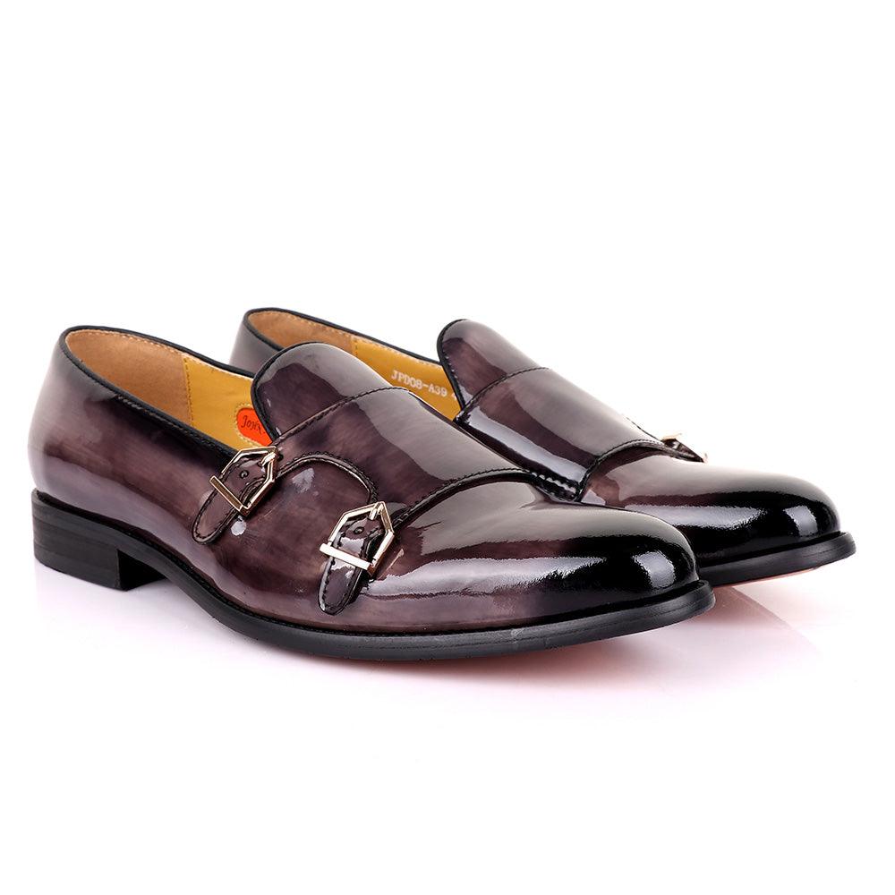John Mendson Wetlips Double Monk Strap Leather Shoe-Grey - Obeezi