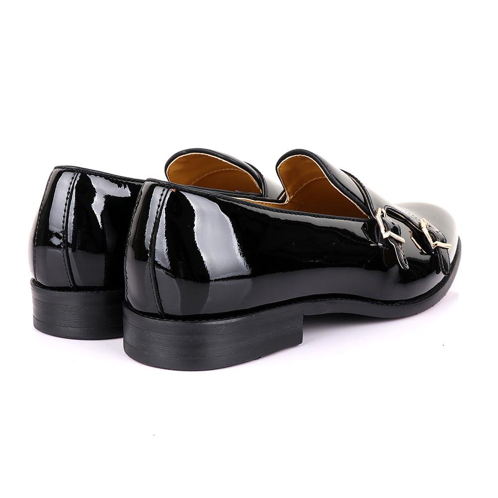 John Mendson Wetlips Monk Strap Black Shoe - Obeezi