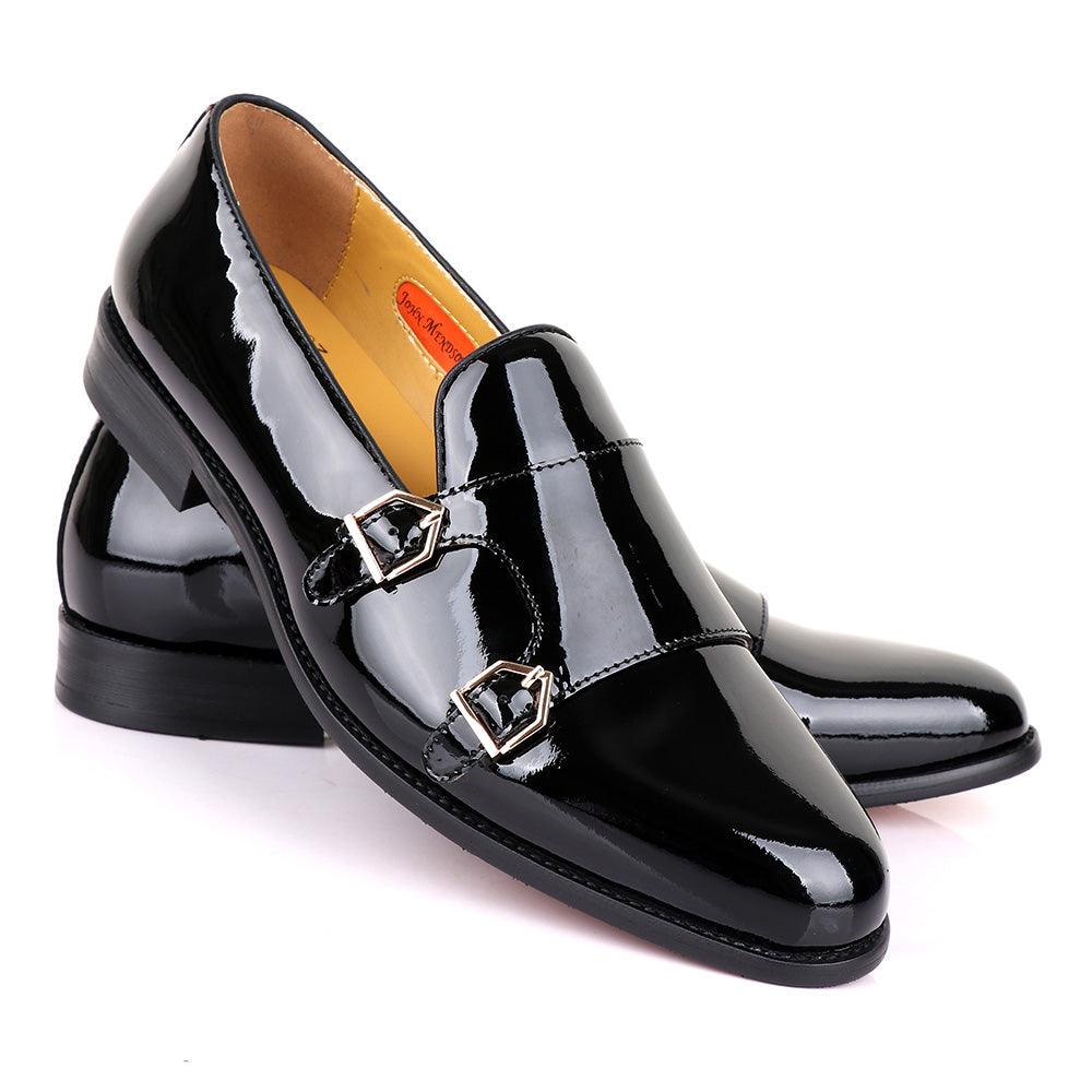 John Mendson Wetlips Monk Strap Black Shoe - Obeezi