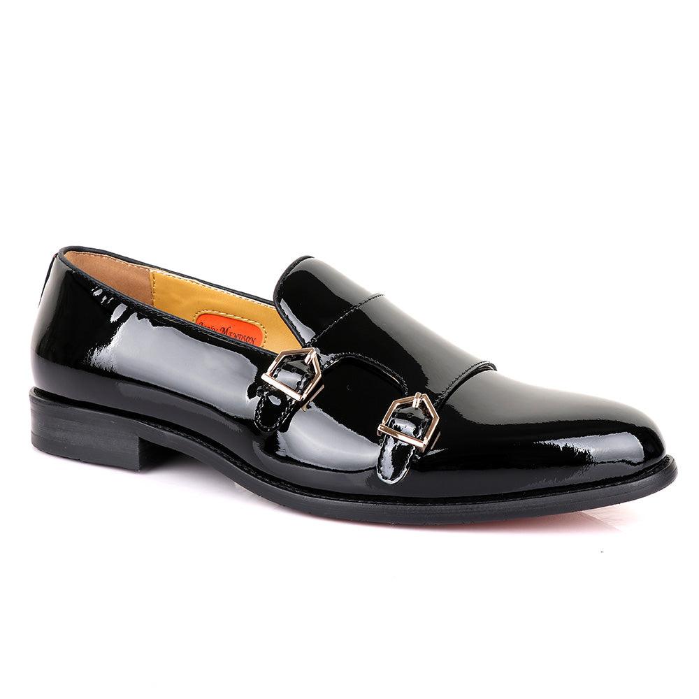 John Mendson Wetlips Monk Strap Black Shoe - Obeezi