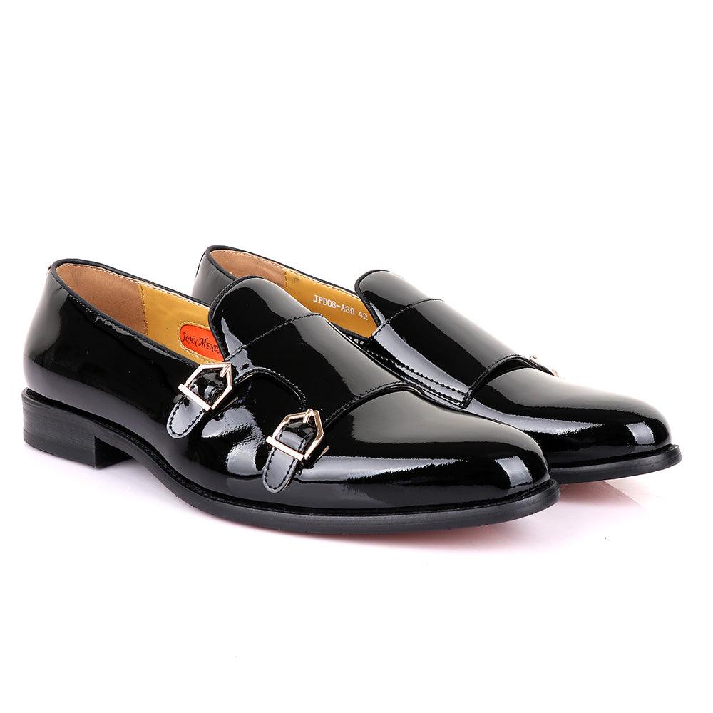 John Mendson Wetlips Monk Strap Black Shoe - Obeezi