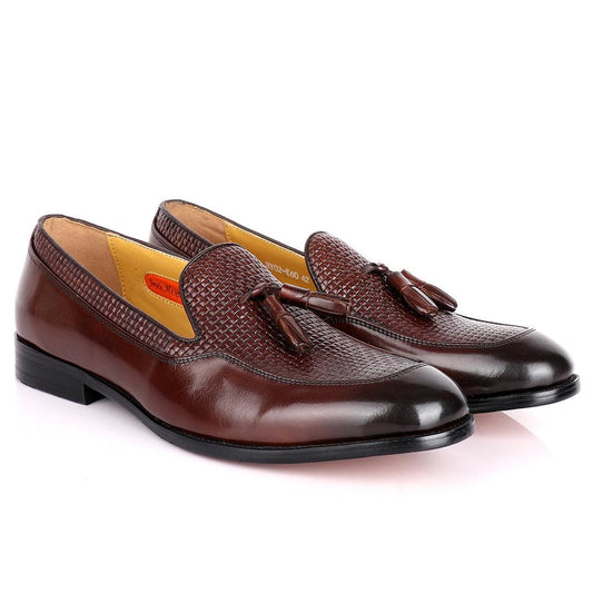 John Mendson Woven designed leather Shoe-Brown - Obeezi.com