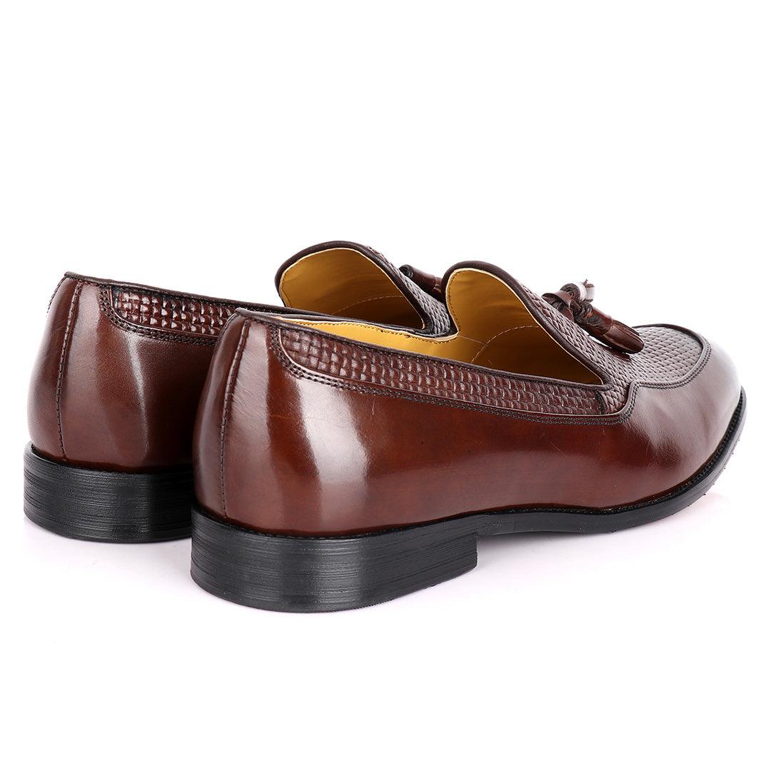 John Mendson Woven designed leather Shoe-Brown - Obeezi.com