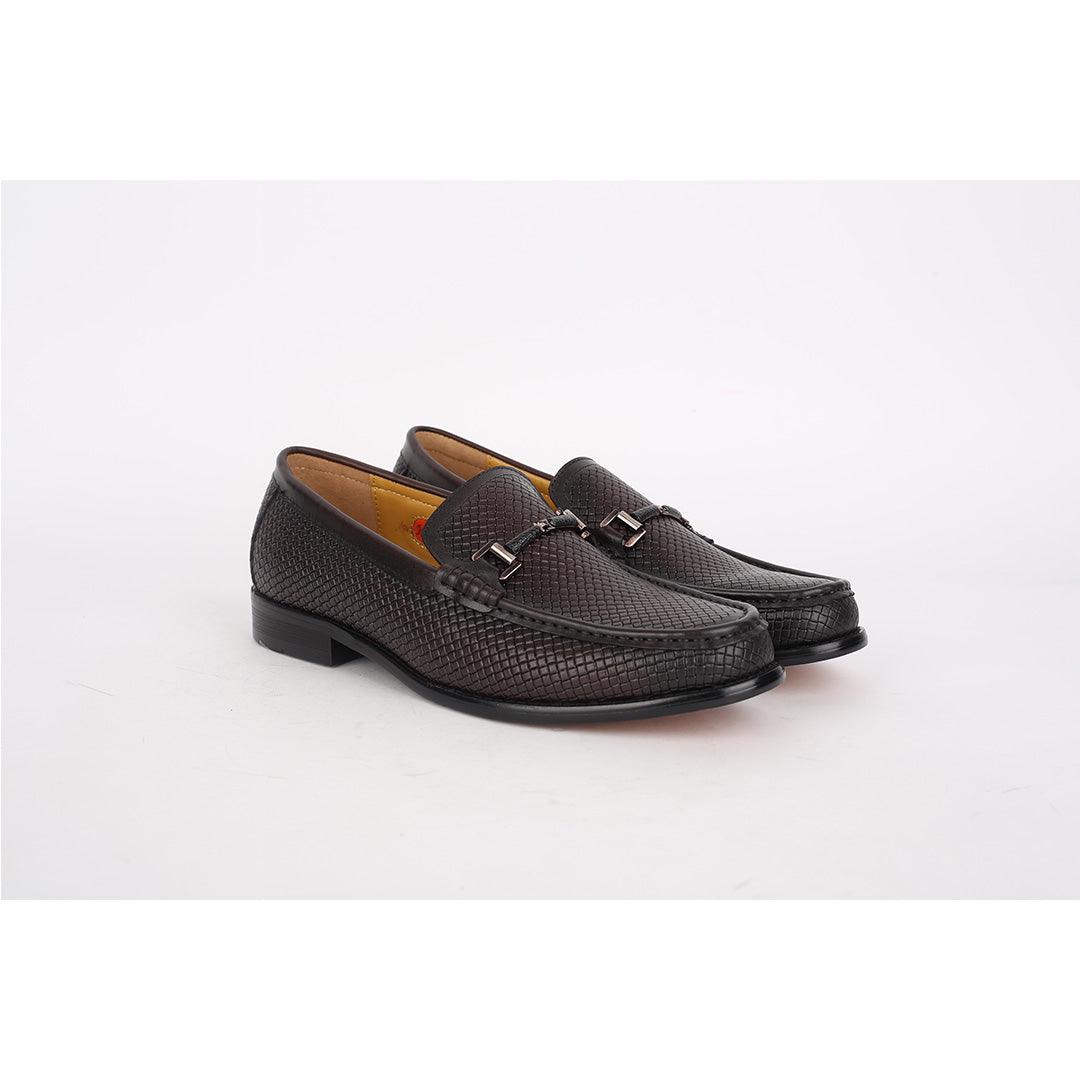 John Mendson Woven Designed Loafers With Black Metal Design- Coffee - Obeezi.com