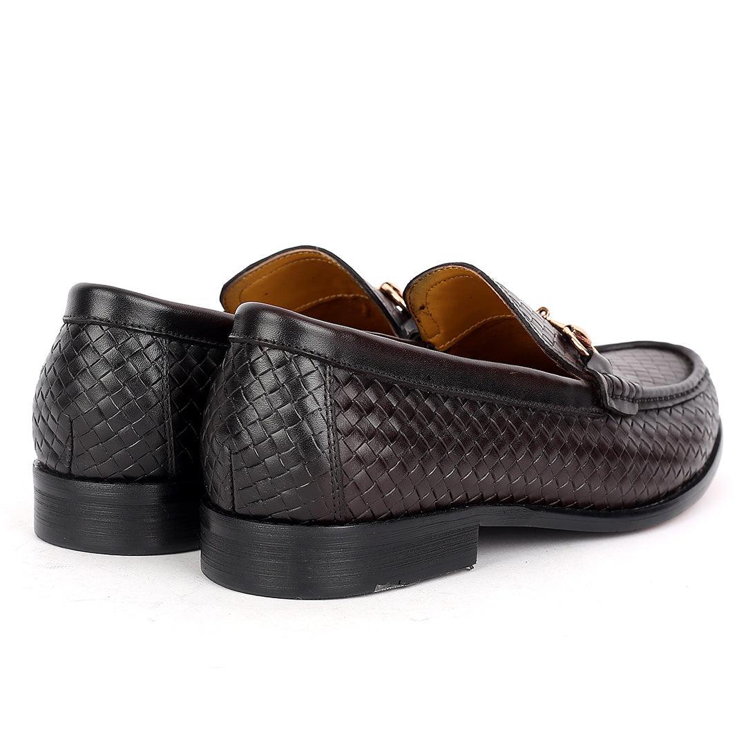 John Mendson Woven Designed Loafers With Gold Design- Coffee - Obeezi.com