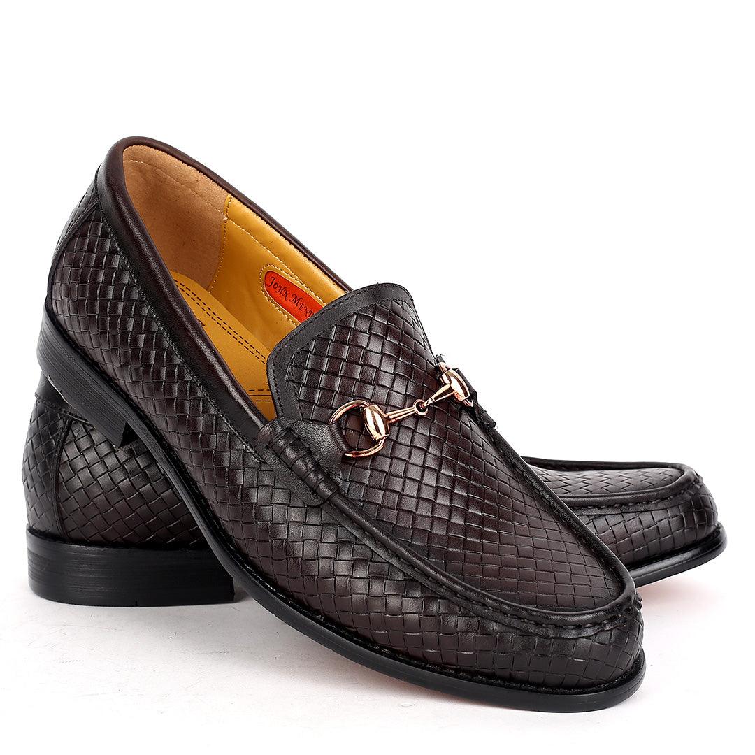 John Mendson Woven Designed Loafers With Gold Design- Coffee - Obeezi.com