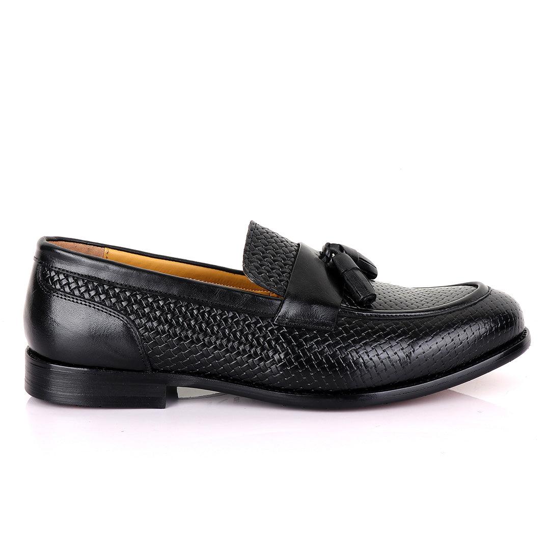 John Mendson Woven Tassel Black Loafers - Obeezi