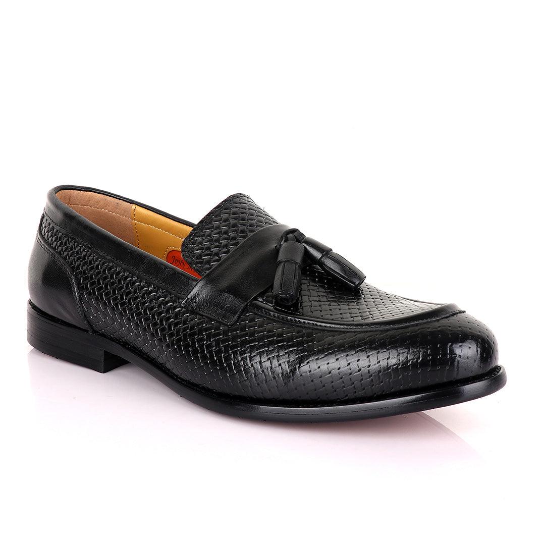 John Mendson Woven Tassel Black Loafers - Obeezi