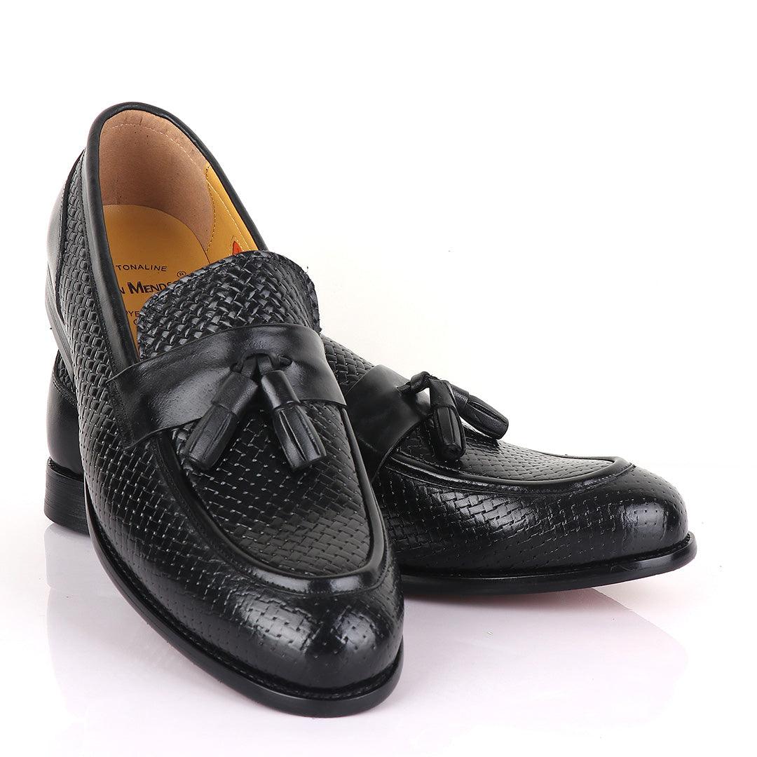 John Mendson Woven Tassel Black Loafers - Obeezi
