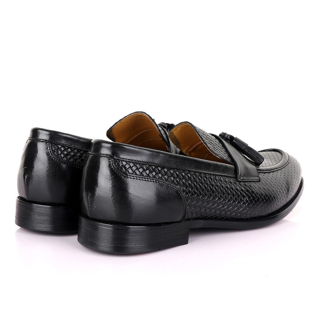 John Mendson Woven Tassel Black Loafers - Obeezi