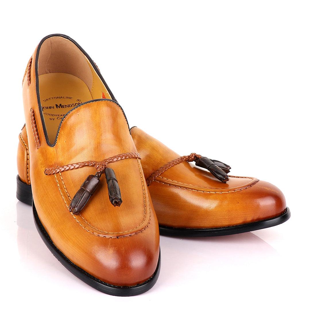 John Mendson Yellow with Brown Tassel Loafers - Obeezi