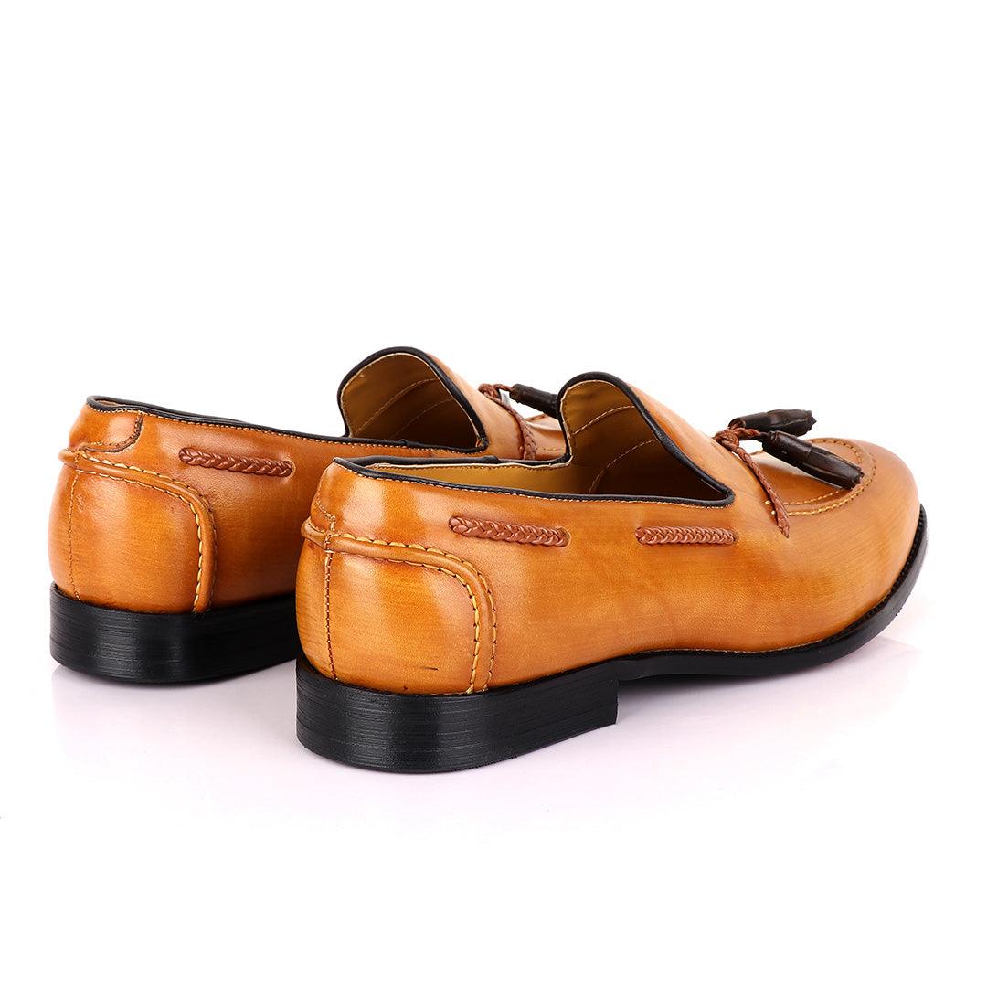 John Mendson Yellow with Brown Tassel Loafers - Obeezi