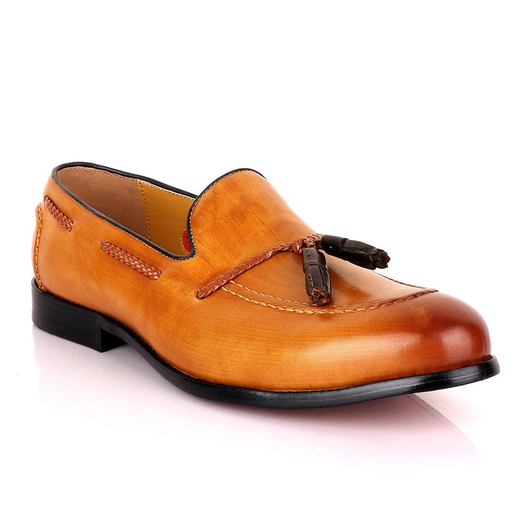 John Mendson Yellow with Brown Tassel Loafers - Obeezi