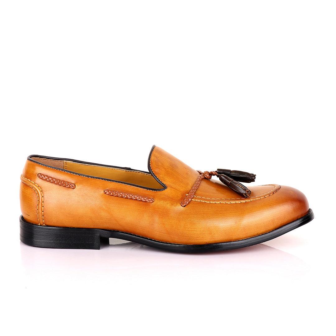 John Mendson Yellow with Brown Tassel Loafers - Obeezi