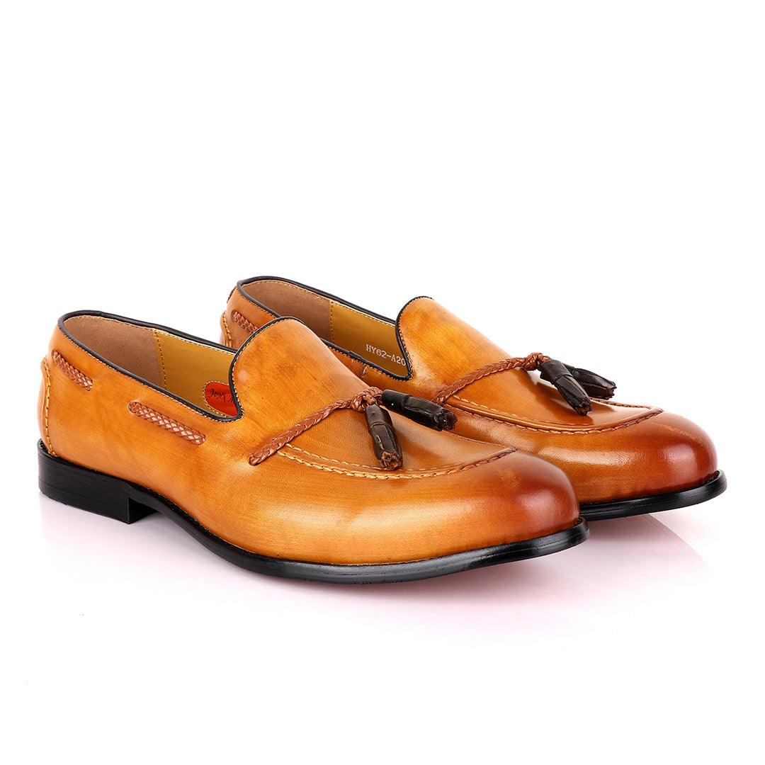 John Mendson Yellow with Brown Tassel Loafers - Obeezi