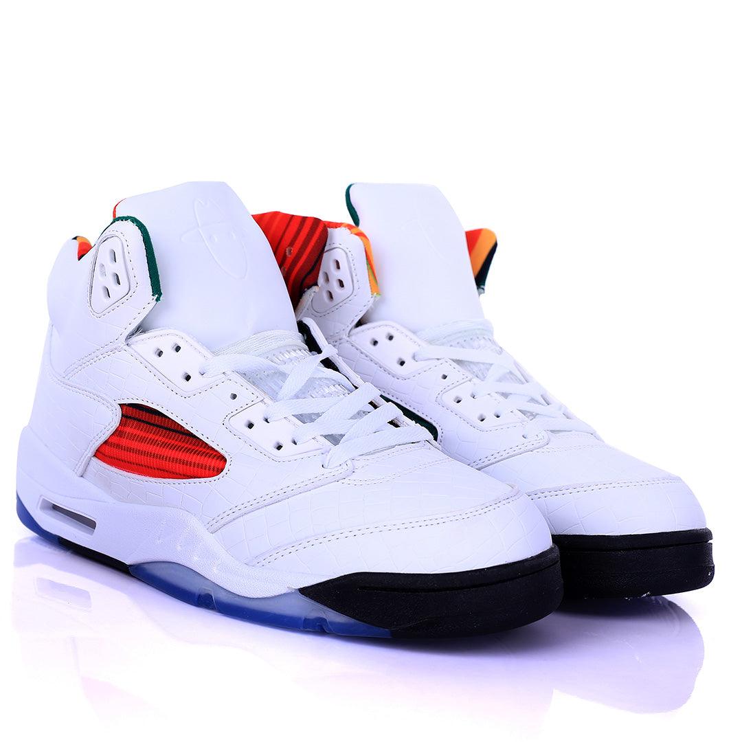 Jord White Mini Crocodile Skin With Red Designed Retro sneakers - Obeezi.com