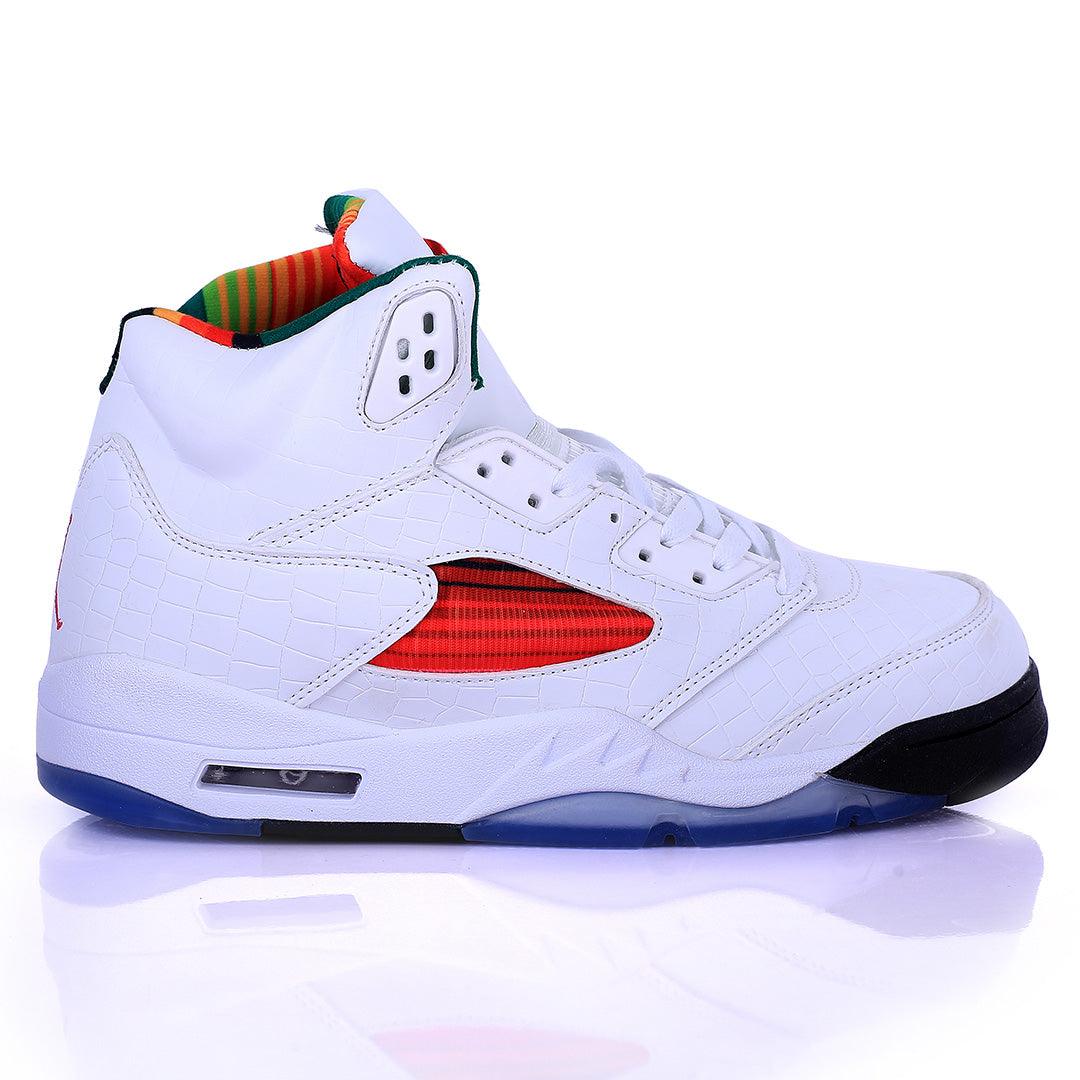Jord White Mini Crocodile Skin With Red Designed Retro sneakers - Obeezi.com