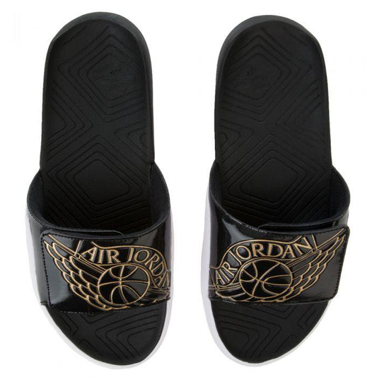 Jordan Hydro 7 Black Metallic Gold White Slippers - Obeezi