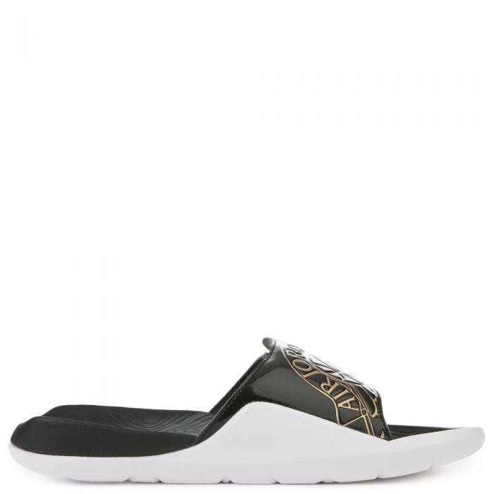 Jordan Hydro 7 Black Metallic Gold White Slippers - Obeezi