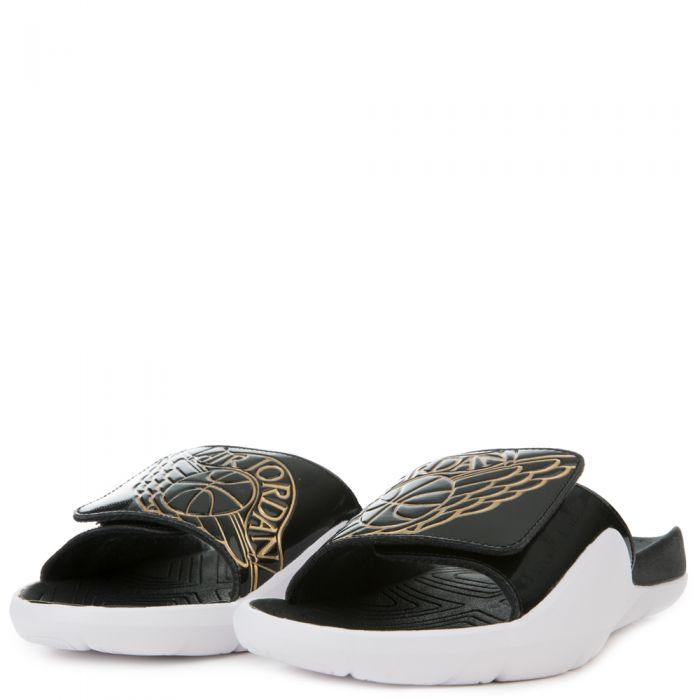 Jordan Hydro 7 Black Metallic Gold White Slippers - Obeezi
