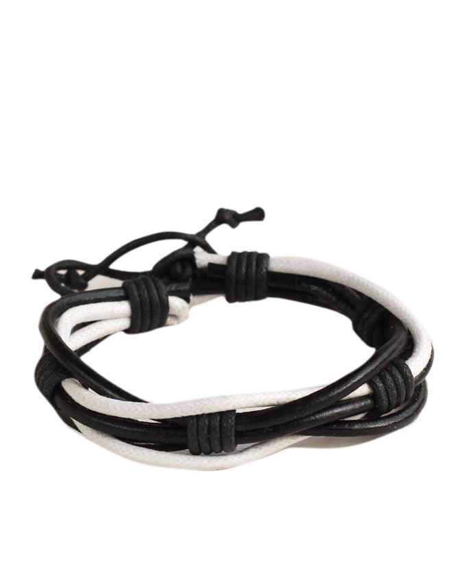 Jstarmart Black Black White Leather Wrist Band With Set Of Two Wrist Bands - Obeezi.com