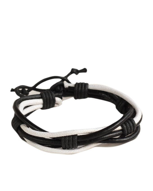 Jstarmart Black Black White Leather Wrist Band With Set Of Two Wrist Bands - Obeezi.com