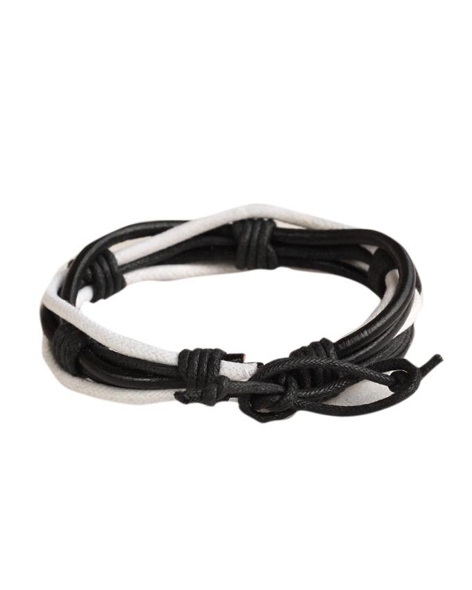 Jstarmart Black Black White Leather Wrist Band With Set Of Two Wrist Bands - Obeezi.com