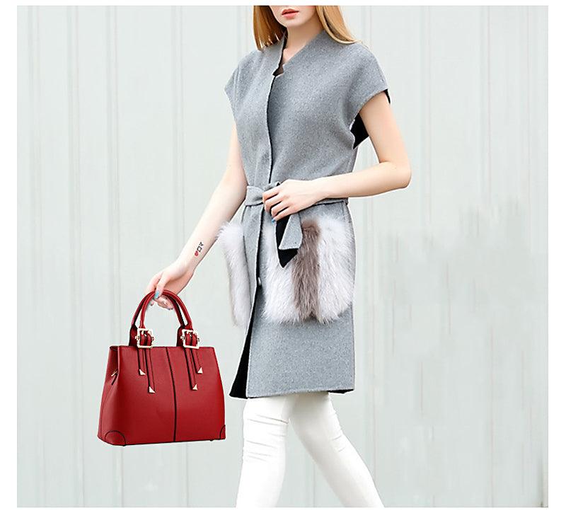 Kattee Style Genuine Leather Tote Bag Navyblue - Obeezi.com