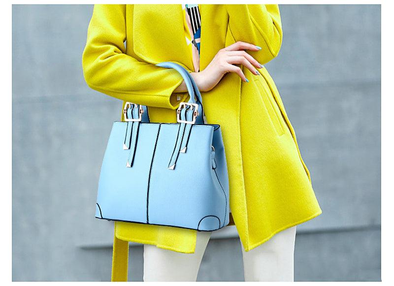 Kattee Style Genuine Leather Tote Bag Skyblue - Obeezi.com